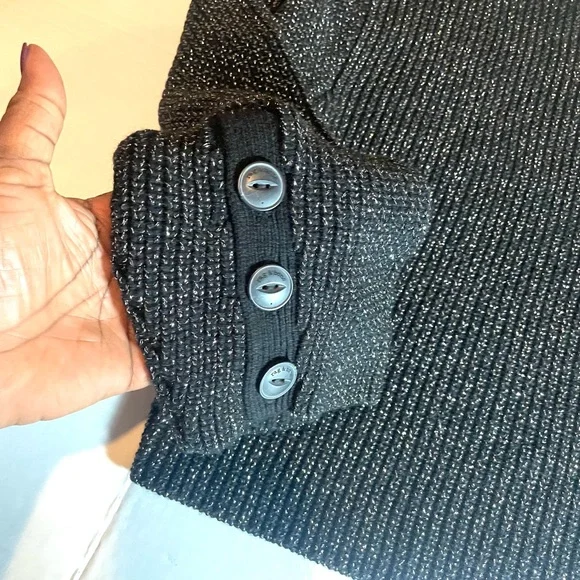 Rag & Bone Jubilee Metallic Black Crew Neck Sweater Size Large/X Large - Picture 6 of 13